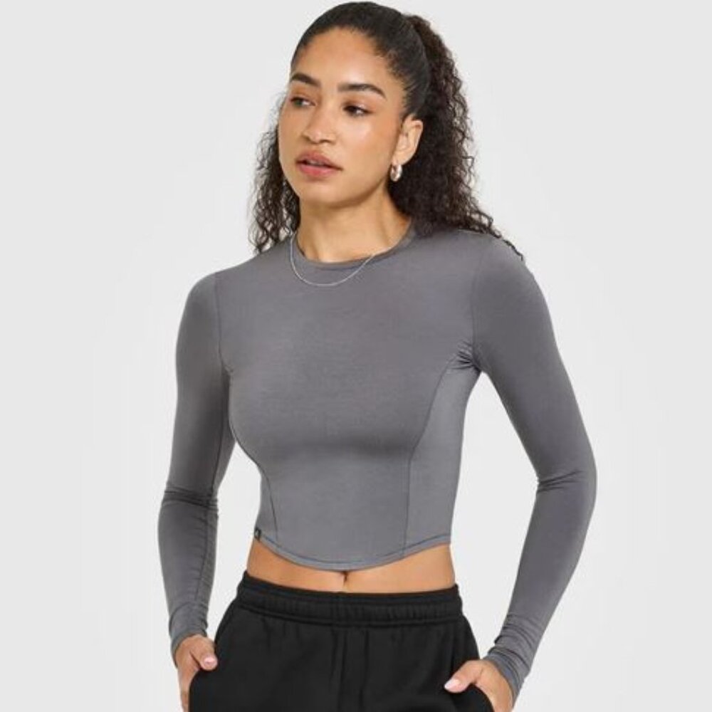 NWT Mellow Soft Mid Long Sleeve Top sz S Ash Grey
